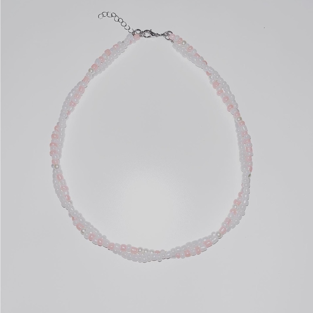 Double Stranded Pink & Pearly White Adjustable Beaded Necklace
